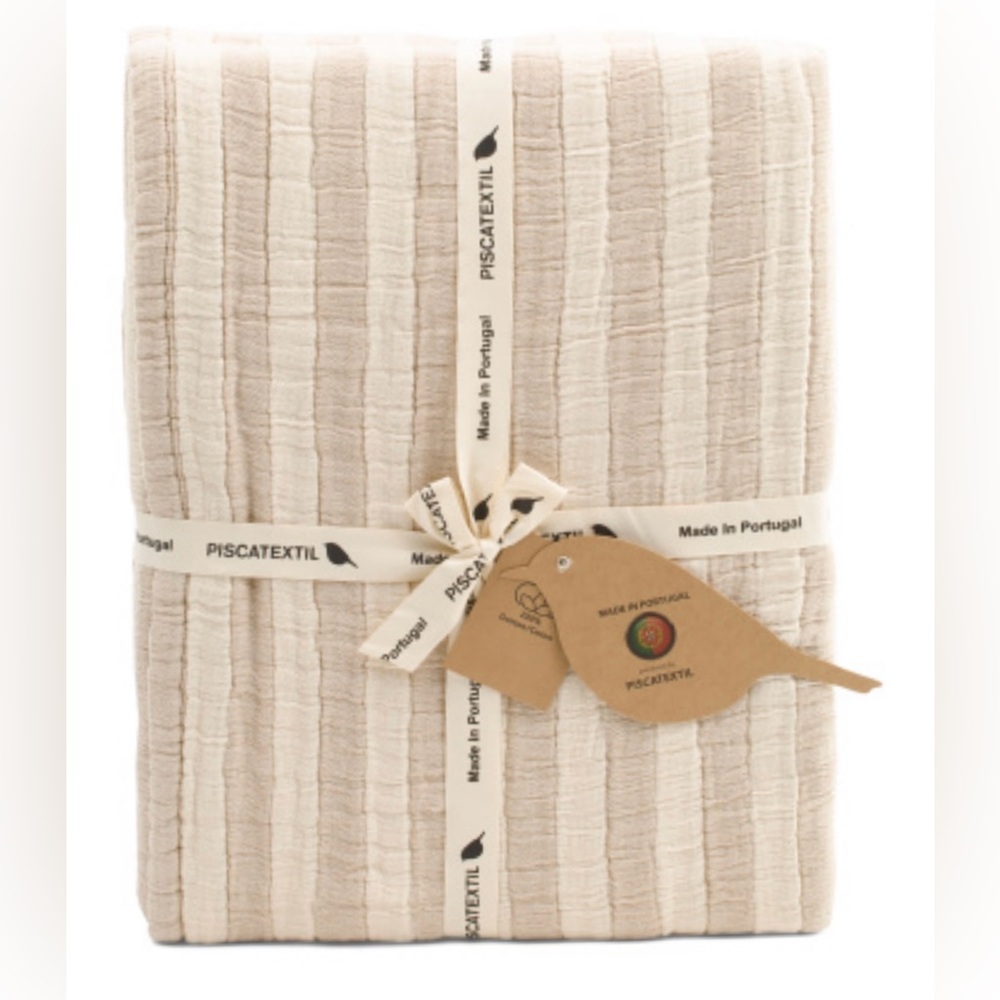 🎁Piscatextil Coverlet - MIP 100% Cotton Coverlet - King - Stripe - Tan & Oatmeal